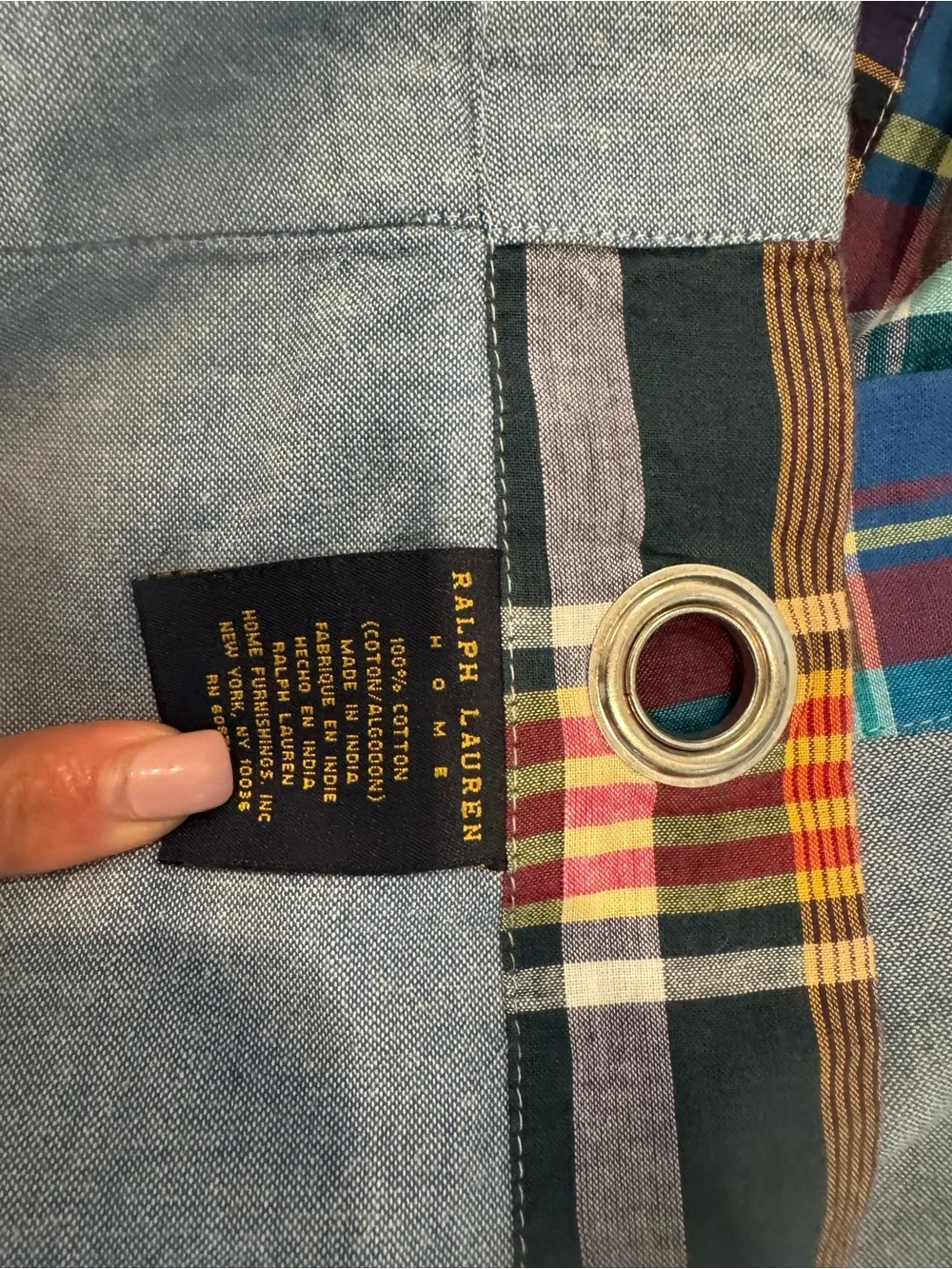 Vintage Ralph Lauren Home Madras Patchwork Plaid Cotton Shower Curtain